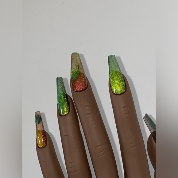 Hand painted press on nails // Long coffin shape // 20 nails // 10 sizes - Picture 11 of 17